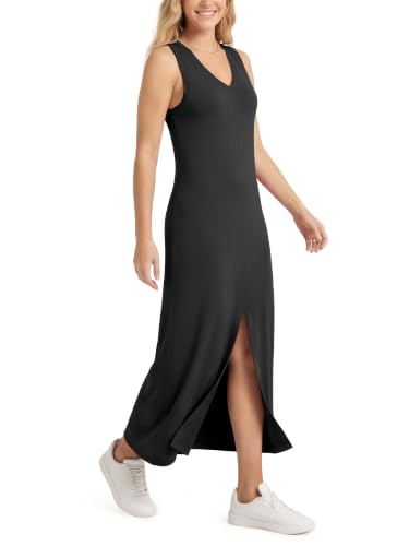 Image of ODODOS Modal Soft Front Split Midi Dress for Women, V Neck Sleeveless Casual Summer Tank Dress