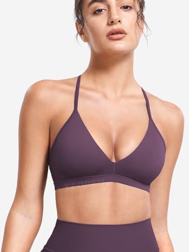 Image of YEOREO CoreFlex Sports Bras for Women Strappy Padded Halter Open Back Light Impact Deep V Neck Yoga Workout Gym Tops