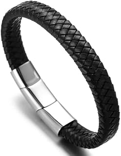 HALUKAKAH Men's Leather Bracelet Solo Double Braided in Striking Black Brown with Stylish Titanium Magnetic Clasp - Length 8.46" (21.5cm) - Comes with a Giftbox