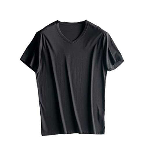T-shirt coton et soie homme col en V noir XXL - Idéal pour vos soirées d'été en terrasse