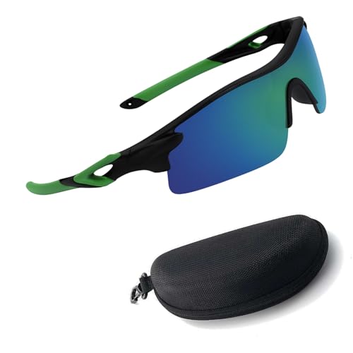 Image of Oversized Sports Goggles for Men & Women UV400 Protection Non Polarized Cycling Running Cricket Driving Fishing Outdoor Lightweight Wraparound Design Clear Vision Eyewear. (Green)