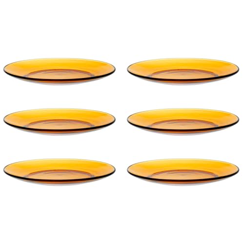 Acan Tradineur - Pack de 6 Platos Llanos de Vidrio, Modelo LYS, Resistentes, vajilla de Cocina, Aptos para lavavajillas (Ámbar - Ø 23,5 cm)