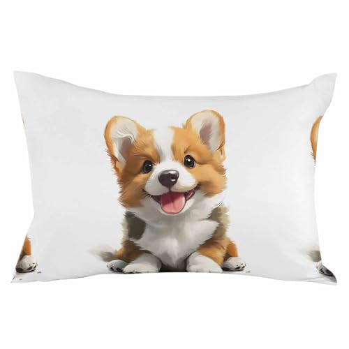 Pillowcase 16x24 Inch Puppy Cartoon Style Cute 1 Soft Brushed Microfiber Pillow Covers with Hidden Zipper Closure Bed Pillow Shams for Bedroom Sofa Car, 1pcs