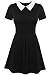 POGT Women's Short Sleeve peter pan Collar Dress (M, Black)