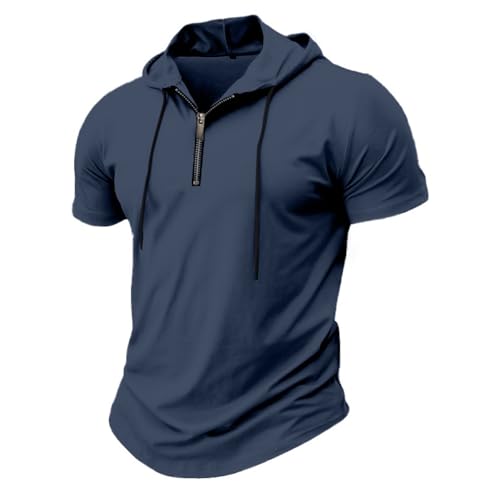 Mens Shirts Hoodies for Men Short Sleeve Quarter Zip Hoodie Lightweight Oversized Muscle Solid Color Hooded Tshirts