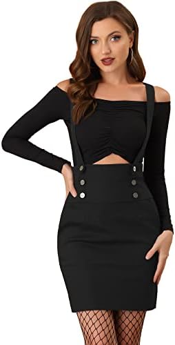 Allegra K Women's High Waist Suspender Adjustable Strap Party Pencil Braces Short Skirt Overalls Small Black
