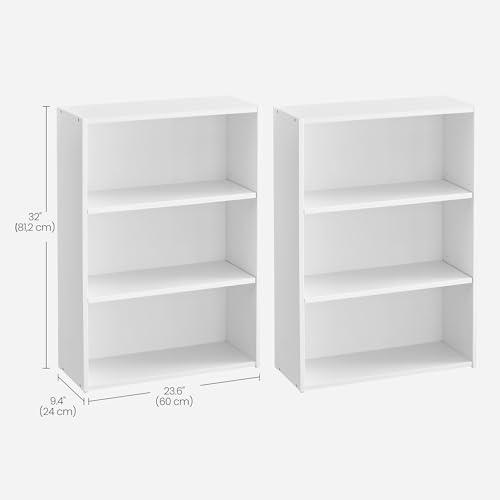 VASAGLE Set of 2 Bookshelves, 23.6 Inches Wide, 3-Tier Open Bookcases with Adjustable Storage Shelves, Floor Standing Units, Cloud White ULBC163T14-2