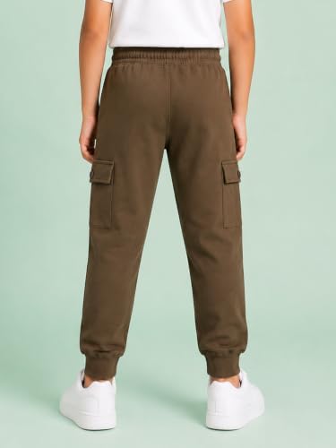 Image of KiddoPanti Boys Cotton Joggers | 100% Cotton Single Jersey | 2 Side Cargo Pockets with Flap | Elasticated Waist Band with Functional Drawcord | Soft & Breathable Track Pants