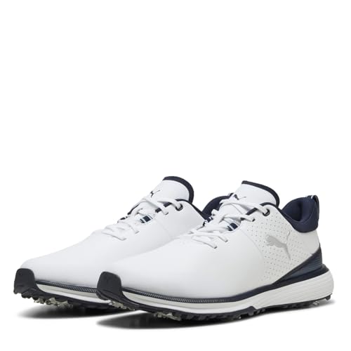 PUMA Mens Fusion Grip ST Spiked Golf Shoes White- Silver 10 UK