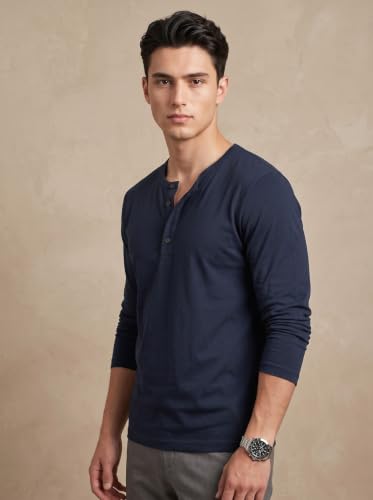 Image of BULLMER Men's Trendy Full Sleeve Henley Neck T-Shirt | Cotton Blend Solid Casual Tee | Stylish Menswear for Everyday | Sizes S to 2XL - Pack 1