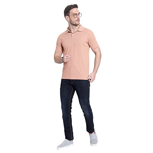 Image of Men's Poly Cotton-Matty Tshirt with Regular Fit Solid Pattern Half Sleeve Standard Length and Button Down Closure|Men's T-Shirts