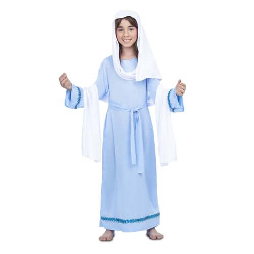 My Other Me - Disfraz de Virgen María para niña para belén de Navidad. Incluye manto para la cabeza, túnica, mantón y cinturón. (7-9 años)