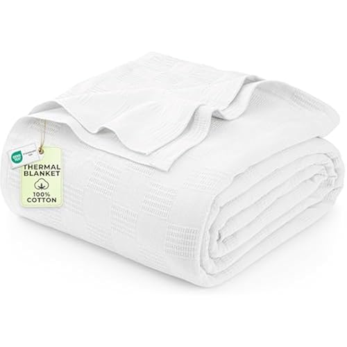 Utopia Bedding 100% Cotton Thermal Blanket White Twin, 90x72 Inches
