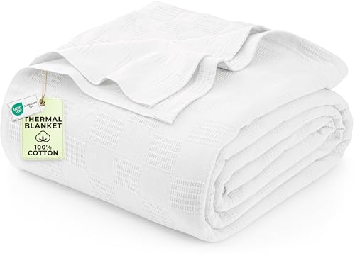 Utopia Bedding White 100% Cotton Blanket [Twin Size - 90x72 Inch] 350GSM Lightweight, Soft and Breathable Thermal Dorm Bed Blanket for All Seasons