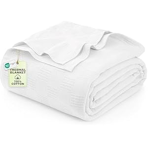 Utopia Bedding 100% Cotton Thermal Blanket White Twin, 90×72 Inches | Lightweight Breathable Cozy Spring Summer Blanket Home Decor Gift
