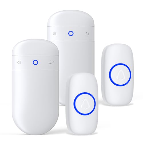 Wireless Doorbell, SECRUI Electric Cordless Door Chime IP55 Waterproof Battery Operated Door Bell, Operated at 1000ft Long Range with 58 Melodies 5 Volume 2 Plug in Receivers Easy Install for Home