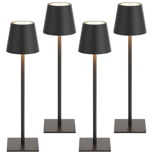 Image of Kakanuo Cordless Rechargeable Table Lamp Black 5000mAh Battery Operated Lamps, 3 Colors Stepless Dimming Touch Lamp for Dining, Living Room, Outdoor Patio, Kitchen Counter, 4 Pack