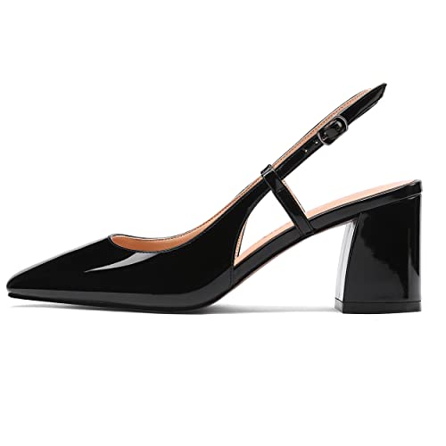 MODENCOCO Women's Square Toe Patent Buckle Sexy Slingback Evening Block Mid Heel Pumps Shoes 2.5 Inch2