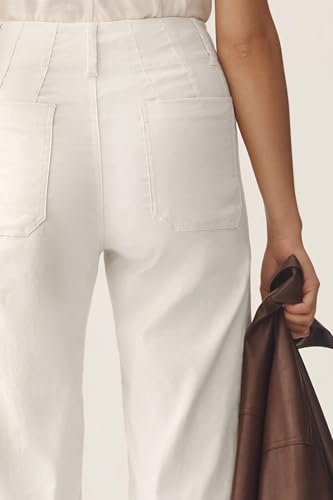 Cicy Bell Womens Cropped Wide Leg Pants High Waisted Stretchy Flare Pants Casual Baggy Trousers White4