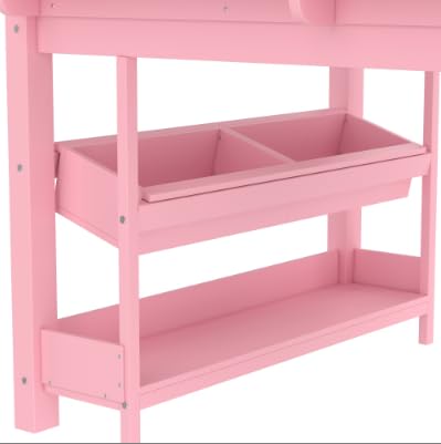 Image of Full Loft Bed with Multi-Storage Bookcases, Boxes and Drawers, Solid Wood Low Loft Beds with Desk and Blackboard, No Box Spring Needed (Pink-02)