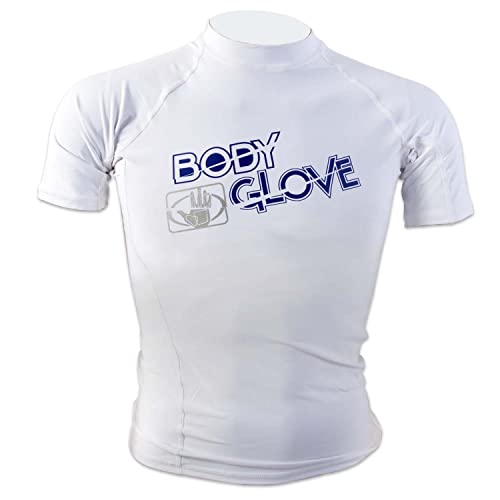 Body Glove boys Basic Short Sleeve Fitted Rash Guard Shirt, White, 14-15 US
