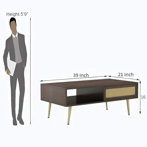 Image of MAMTA DECORATION Solid Sheesham Wood Coffee Table for Living Room | Wooden Center Table with Drawer & Open Shelf Storage for Home, Hall & Lounge | Modern Teapoy /Tea Table | Walnut Finish