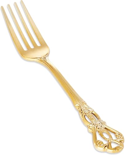 Joyido 30PCS Gold Plastic Forks - 8.1inch Gold Forks Disposable - Vintage Heavy Duty Dessert Forks - Premium Fancy Plastic Silverware for Parties Weddings Dinners and Events