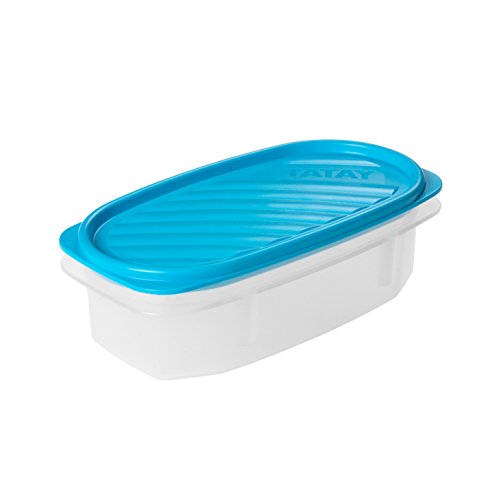 TATAY 1163000 - Contenedor De Alimentos hermético Ovalado Con Tapa Flexible a presión azul, 0,5 litros de capacidad, 18,4 x 9,7 x 6,1