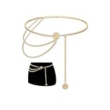 Pirate Waist Chain Gold Chain Belt for Dress Women Coin Pearl Sunflower Waist Chain Beach Belly Body Chains Gold Pirate Accessories Fashion Waist Jewelry (A-Gold)