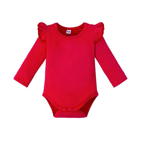 Image of Magic Park 0-24M Infant Girl Romper Baby Girls Solid Color Bodysuit Toddler Ruffle Jumpsuit Shirts Casual Tops Baptism Shirt