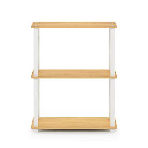 Image of Furinno TURN-S-TUBE Storage Shelves, 3-Tier Book Shelf, Corner Shelf, Toolless Open Shelves, for Organization and Storage, Living Room, Garage, Home Office, Beech