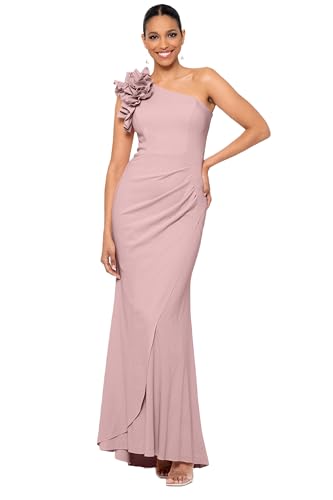 Xscape Women's Long One Shoulder Ruffle Scuba Crepe Dress (Standard & Petite)