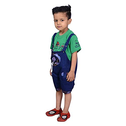 Image of FOCIL Baby Boy's and Baby Girl's Half Sleeve Fitta Denim Dungree With T-shirt for Kids