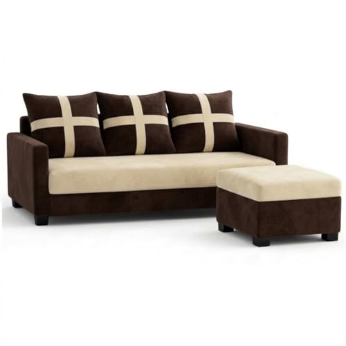 Image of Caviriq 4 Seater L Shape Sofa Set with Movable Ottoman | Flexible Left or Right Layout | Luxury Velvet Suede Fabric | Modern Living Room Sofa | Dark Brown-Cream