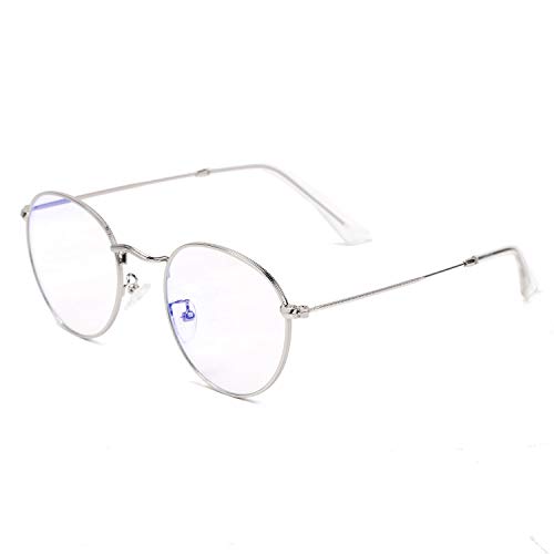 Retro Small Round Metal Frame Eyeglasses Blue Light Blocking Glasses Anti Blue Ray Computer Game Glasses Non Prescription Clear Lens Glasses Stylish Unisex Circle Eyeglasses(Silver Frame/Clear Lens)