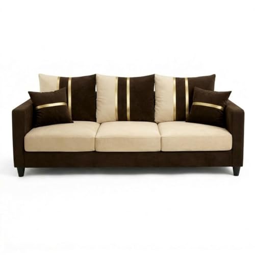 Image of Jester Plush Comfort Sofa | 3 Seater | Luxury Velvet Suede Fabric | Modern Living Room Sofa | Dark Brown - Cream