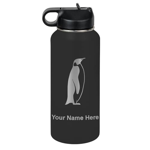 LaserGram Penguin Water Bottle 32oz Black