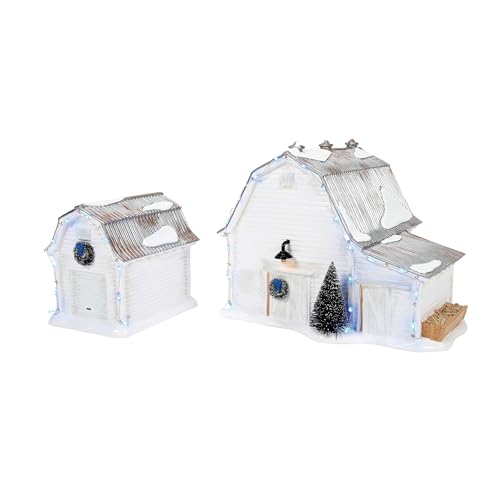 Department 56 Snow Village Elvis Presley Graceland Stables Lit Building Set, 7.2 and 5 Inches, White