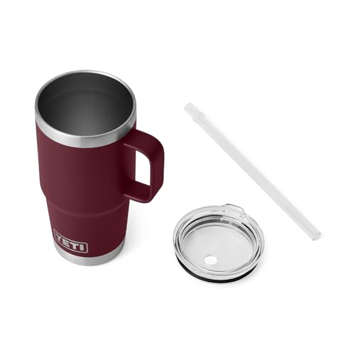 YETI Rambler 25 oz Tumbler with Handle and Straw Lid, Travel Mug Water Tumbler, Vacuum Insulated Cup with Handle, Stainless Steel, Wild Vine Red