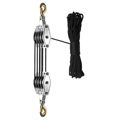 Sistema De Poleas para Elevación Y Manipulación. Sistema De Poleas De 4 Ruedas con Cable para Carpa De Cultivo. 65 Pies. Relación De Elevación 8:1. Ideal para Artíc,Black