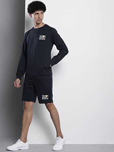 Image of The Indian Garage Co Men Regular Fit Placement Embroidery Crew Neck Sweatshirt & Shorts Tracksuits