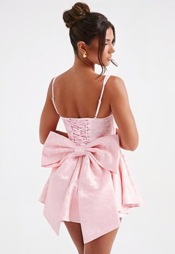 Image of Short Satin Homecoming Dresses with Bows Applique Corset Prom Dress Mini HOCO Party Cocktail Gowns for Teens