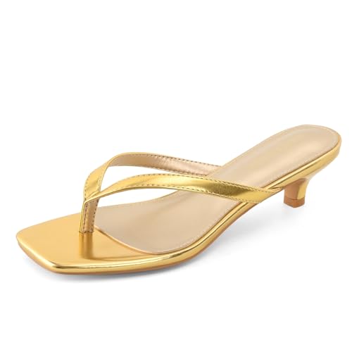 Image of Women's Flip-Flops Kitten Heels Thong Sandals For Women Square Toe Slip On Fashion Summer Dress Sandals