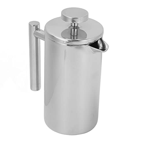 Fockety Cafetera de prensa francesa, acero inoxidable 304, triple filtro fino, aislado a presión, doble capa, prensa de café para preservar el calor, para camping, viajes (1000 ml)