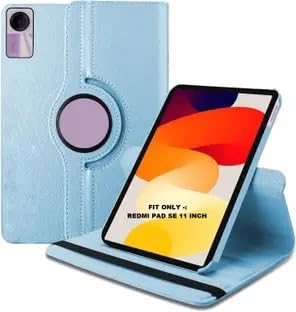 Image of CASEOUS Flip Cover Back Case for Xiaomi Redmi Pad SE 11 Inch, PU Leather Case, 360 Rotatable Multi-Angle Protection Stand Protective Case (Sky Blue, Redmi Pad SE 11 Inch)