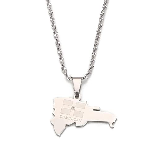 Ckieosh Collar Colgante Mapa - Creativo República Dominicana Mapa Colgante Collar Hombres Mujeres Hip Hop Encanto Mapa De República Dominicana Accesorios De Joyería Regalo Blanco