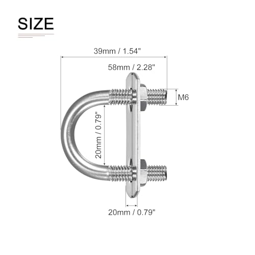 Image of DTGN M6x20x39mm(ThreadxWxL) Round U Bolt - 3Pack - Good for Trailer Pipe Replacement Parts - 304 Stainless Steel U Shape Bolts