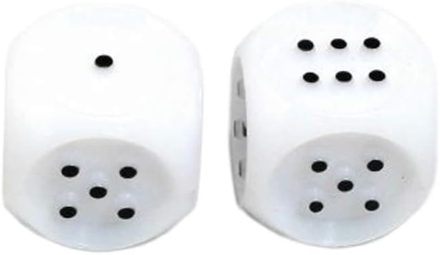 White Tactile Dice with Raised Black Pips D6 20mm (25/32in) Pack of 2 Dice Koplow Games