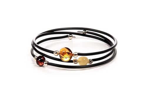 Generic Baltic Amber Bracelet 3 pieces for Women/Teens - Hand Made from Polished/Certified Baltic Amber Beads, long twist, White, honey, cognac