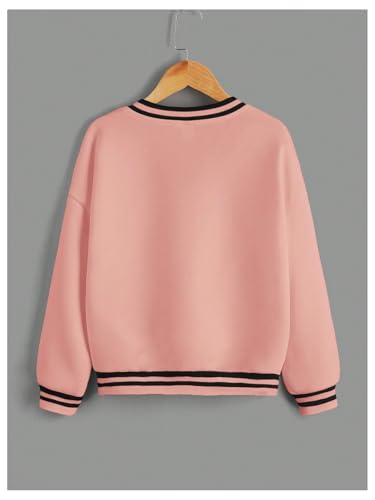 OYOANGLE Girl's Letter Patched Stripe V Neck Pullover Shirt Top Colorblock Drop Shoulder Long Sleeve Sweatshirts2